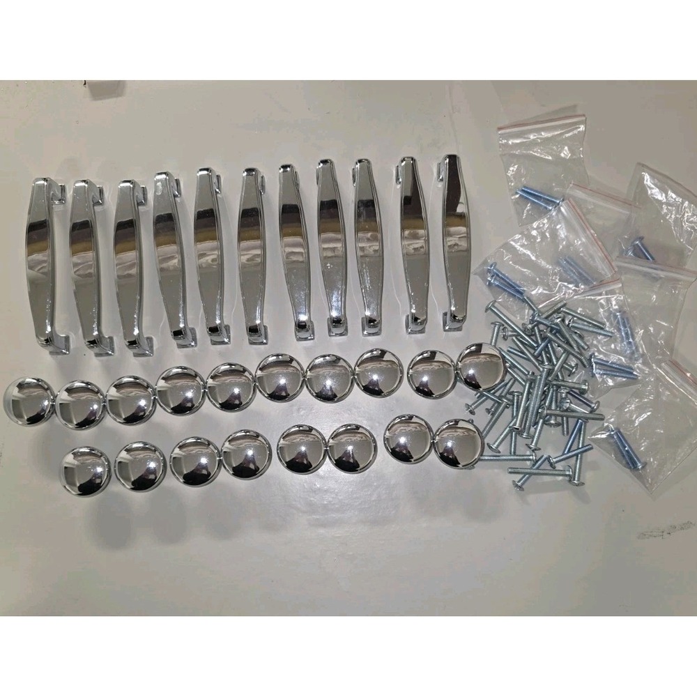 29‎ Pc Chrome Cabinet Hardware Lot 11 Drawer Pulls 18 Knobs w/ 2 Sizes Screws